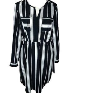 Mossimo Women’s Black & White Striped Midi Dress Belted with Pockets, Small